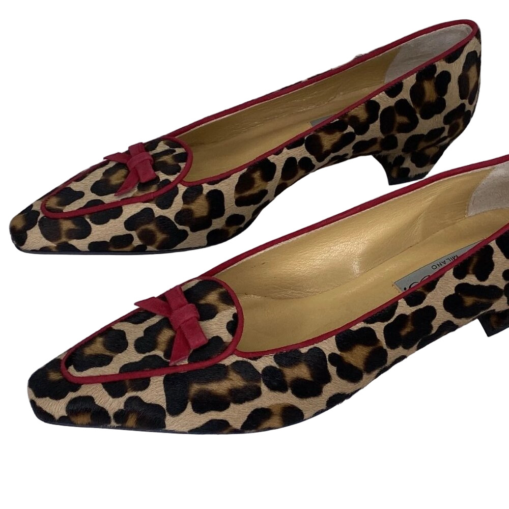 NEW DIAN. Womens Pumps Leopard Print Size 7.5 Brussel Piped Bow Low Heel